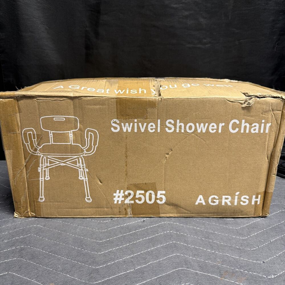 Agris #2505 Swivel Shower Chair w/ Arms Back 500lb Heavy Duty Bath Tub Seat